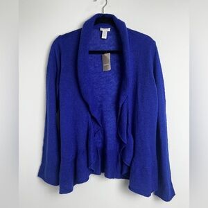 NEW Chico's Ruffle Roxie Cocoon In Blue Grotto Wool Mohair Blend Open Cardigan L